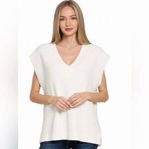 Zenana Ribbed Slit V-Neck Sweater Vest